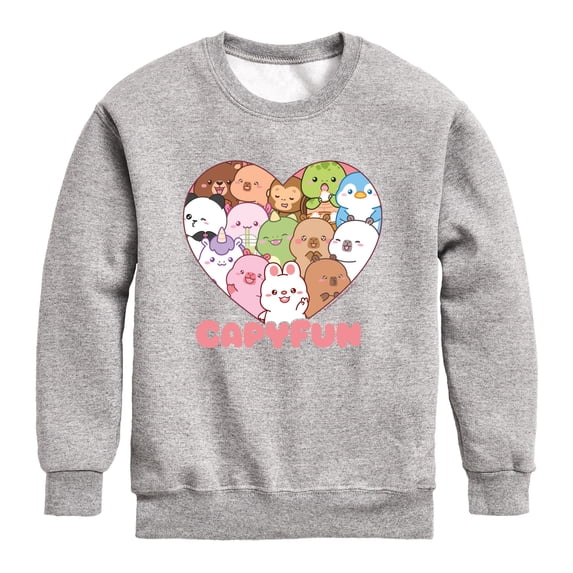 CapyFun - Capybara Heart Collage - Youth Boys Crew Fleece Sweatshirt
