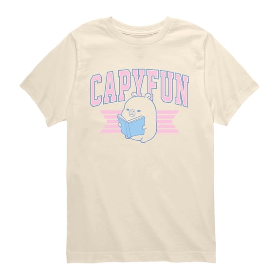 CapyFun - Capybara Reading - Youth Boys Short Sleeve Graphic T-Shirt