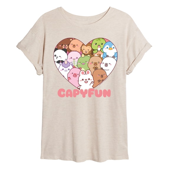 CapyFun - Capybara Collage Heart - Juniors Oversized Graphic T-Shirt