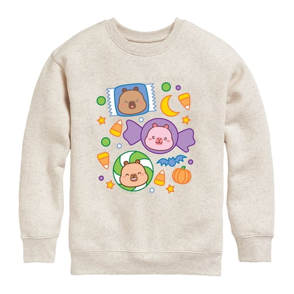 CapyFun - Halloween Candy Capybara - Youth Boys Crew Fleece Sweatshirt