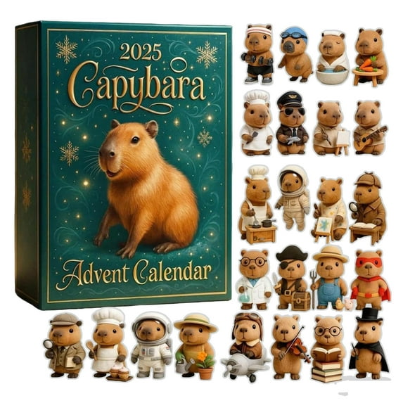 Capybara Advent Calendar 2025 – 2D Acrylic Mini Figures, 24 Collectibles, Holiday Countdown Gift for Animal & Capybara Lovers Vintage Christmas Decor