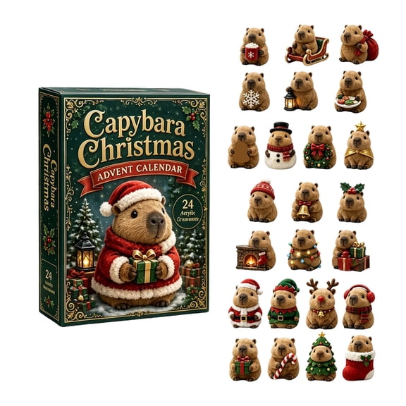Capybara Advent Calendar 2026, 24 Days Christmas Countdown with 24 Figures, Mystery Countdown for Unboxing, Interactive Surprise for Collectors, 2D Acrylic