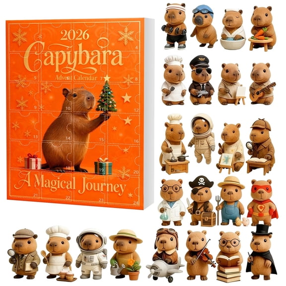 Capybara Advent Calendar 2026, 24 Days Countdown Calendar with 24 Uniquely Costumed Capybara Figures, Cute Surprise Holiday Decoration for Desk and Shelf