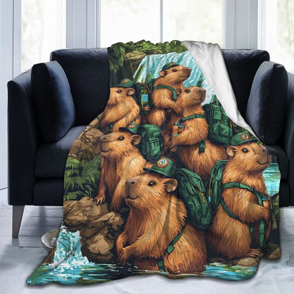 Capybara Adventure Throw Blanket Ultra Soft Cozy Decorative Flannel Blankets for Home Bed Couch Chair Travel 60x50