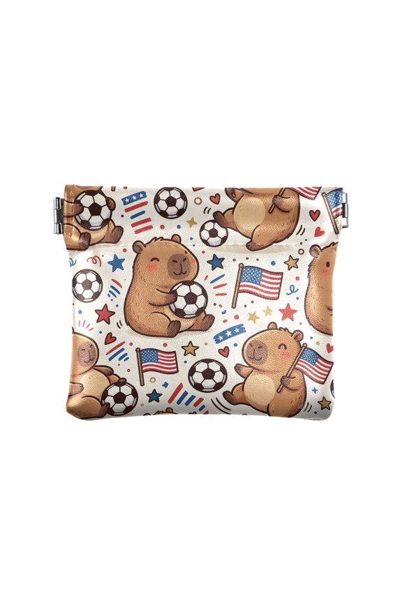 Capybara American Flag Wallet Small PU Leather Change Pouch Wallet for Women