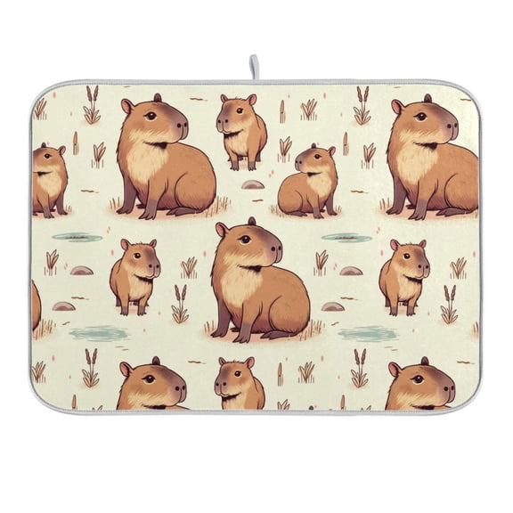 Capybara Animal and Plant Dish Drying Mat 16x18 Absorbent Microfiber Draining Rack Pad for Kitchen Counter Sink