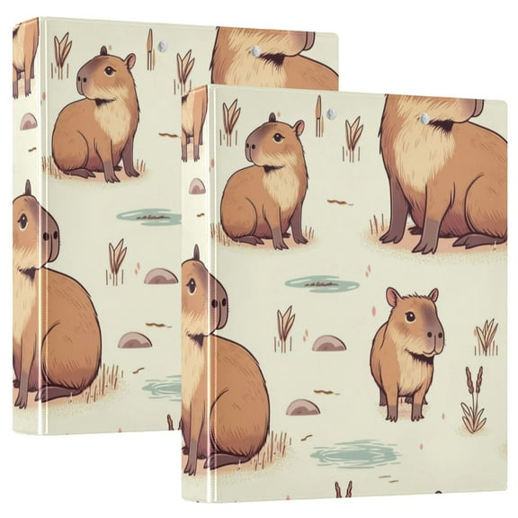 Capybara Animal and Plant Hardcover 3 Ring Binder 1.5” Round Rings Letter Size Paper Pockets for School Office Supplies