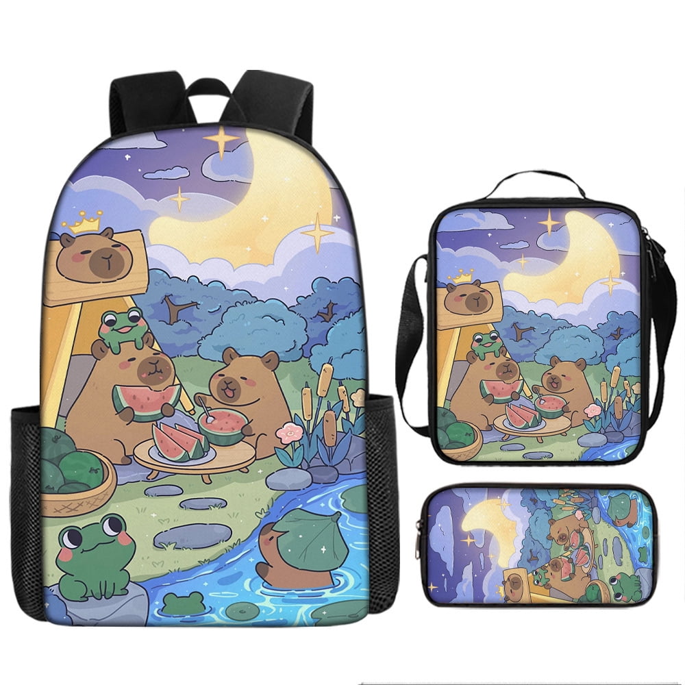 Capybara Anime Backpack Set 3 Pieces with Shoulder Bag and Pencil Case ...