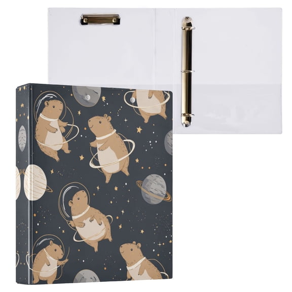 Capybara Astronauts 3 Ring Hardcover Binders 1.5in Round Rings for Letter-Size Folder Paper Organizer Pockets for Office Student Recipe