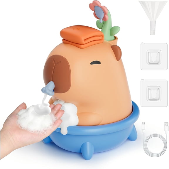 Capybara Automatic Soap Dispenser, Touchless Sensor Bubble Foam Machine, Cute Silicone 3 Levels Foam Adjustment, 9.5oz/280ml, IPX7 Waterproof Rechargeable Dispenser for Bathroom, Kid's Gift