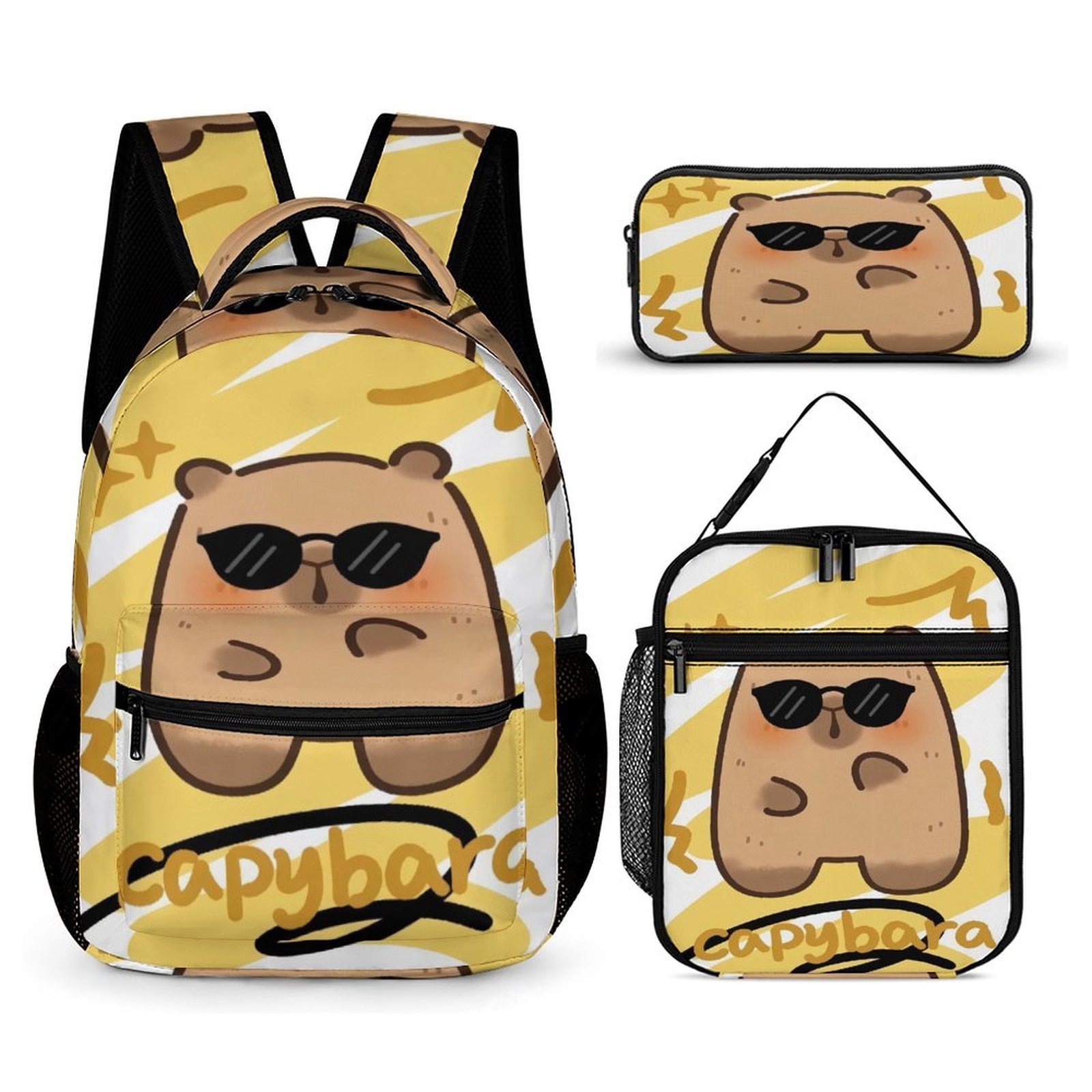 Capybara Backpack Cute 17 Inch 3 Piece Set with Insulated Lunch Bag and ...