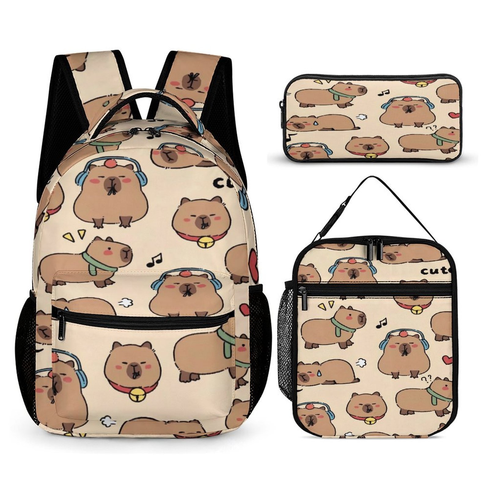 Capybara Backpack Cute 17 Inch 3 Piece Set with Insulated Lunch Bag and ...