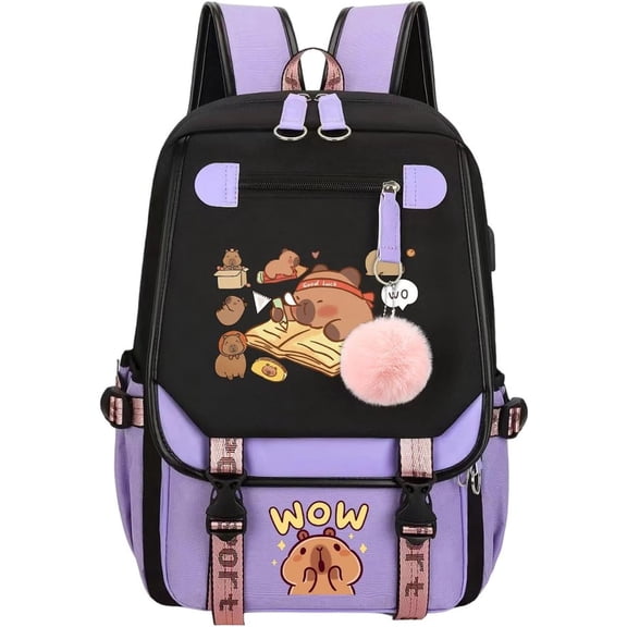 Capybara Backpack Cute Kapibara Laptop Travel Backpacks Large Capacity Waterproof Shoulders Hiking Daypacks Purple
