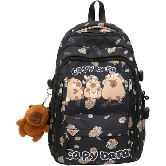 Capybara Backpack Nylon Funny Large Capibara Bag Kawaii Capivara Cute Kapibara Bag Capy Bara Cappy Barra Daypack (Brown)