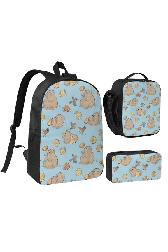 Capybara Backpack Set 3pc ,Backpack with Lunch Bag and Bag 17 Inch