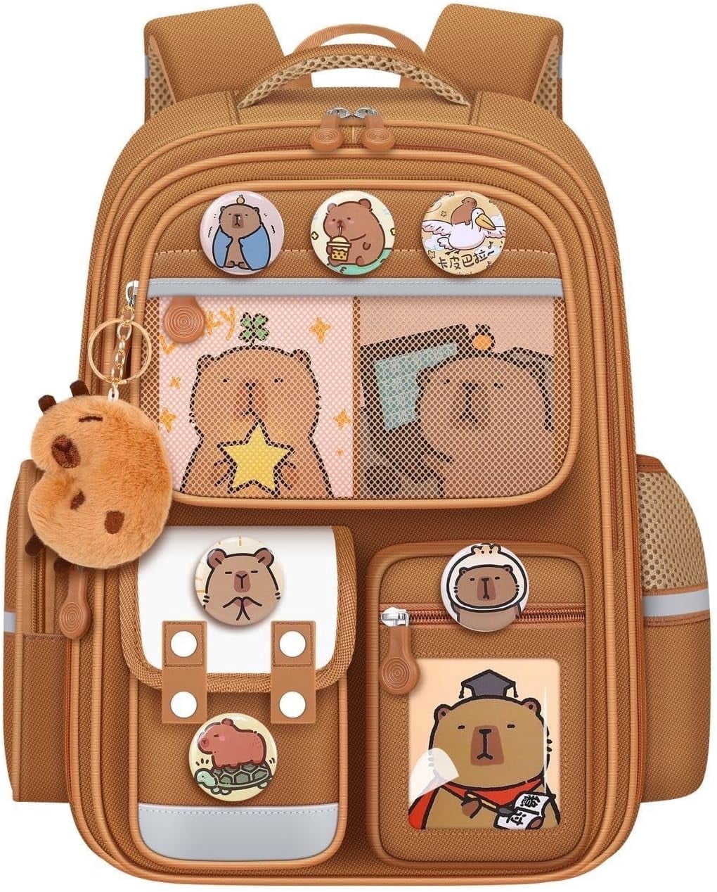 Capybara Backpack for Women and Men, Cute Cartoon Capybara Bag with Pins, Ita Bag Casual Travel Daypack, Kawaii Laptop Backpack for Daily Use
