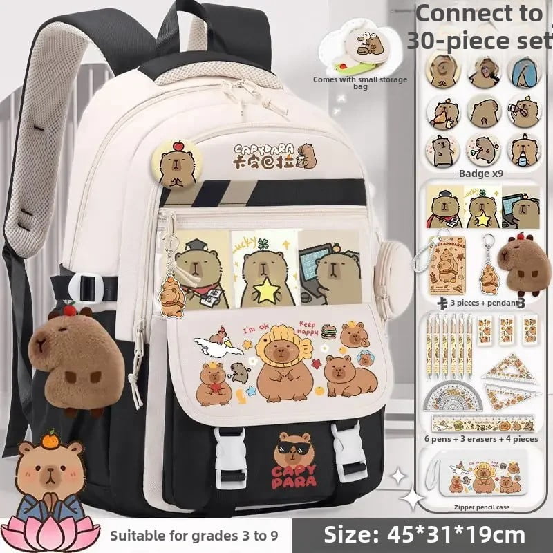 Capybara Bag Brown Spine Protecting College Backpack Cartoon Animation ...
