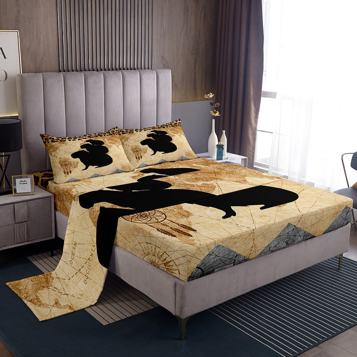 Capybara Bed Sheets Dream Catchers Sheet Set for Women Adult,Brown