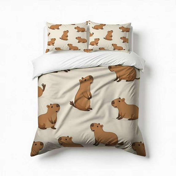 Capybara Bedding Set 3 Pcs Soft Microfiber Quilt Cover For Bedroom Decor, Comforter Cover With 2 Pillowcase