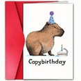 thumbnail image 1 of Capybara Birthday Card – “Capybirthday” Design with Party Hat & Cake – Envelope Included, Blank Inside – Perfect for Animal Lovers and Birthday Celebrations, 1 of 3