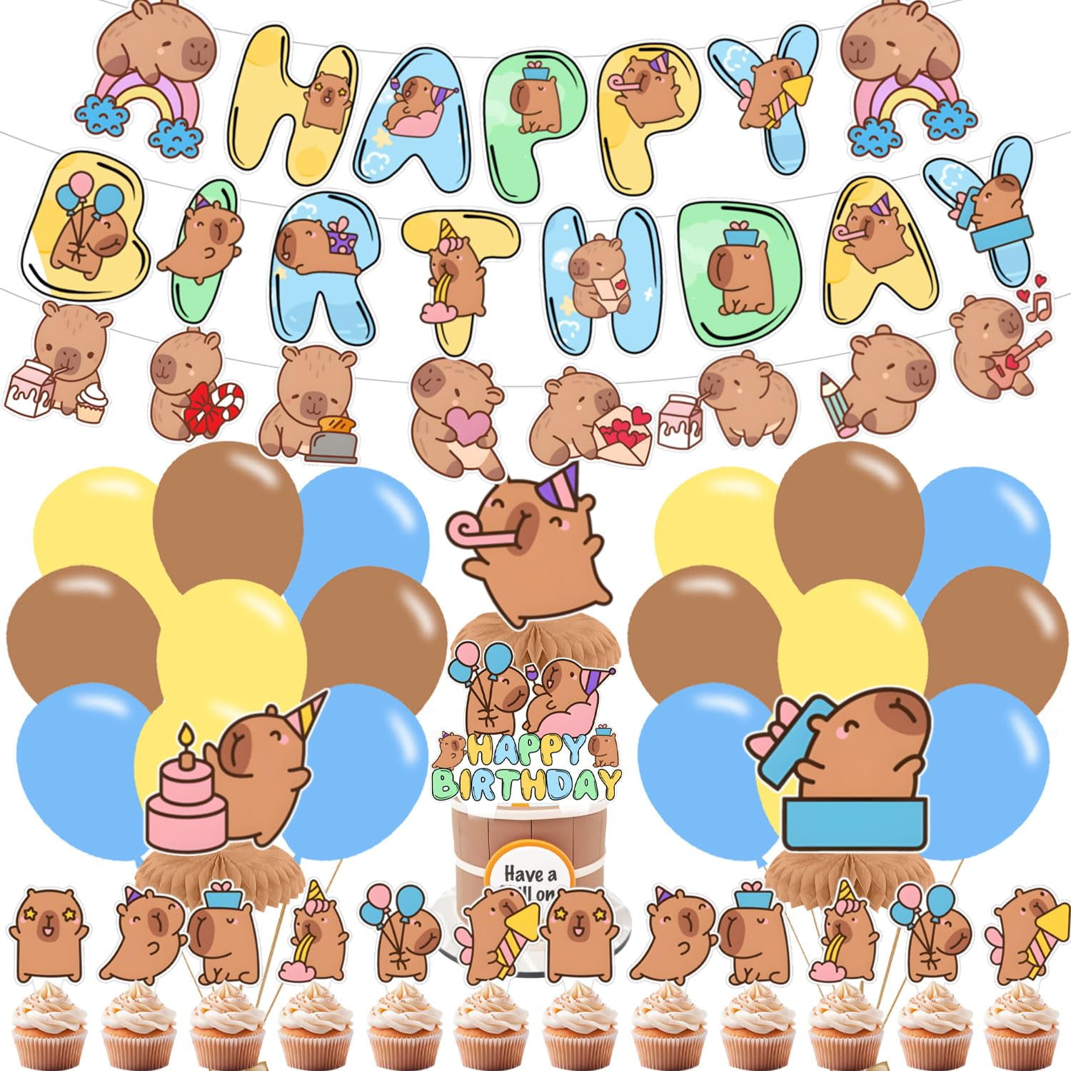 BACH AND BOUJEE Capybara Geburtstagsparty Set - Teller, Servietten & Banner Für Tierparty
