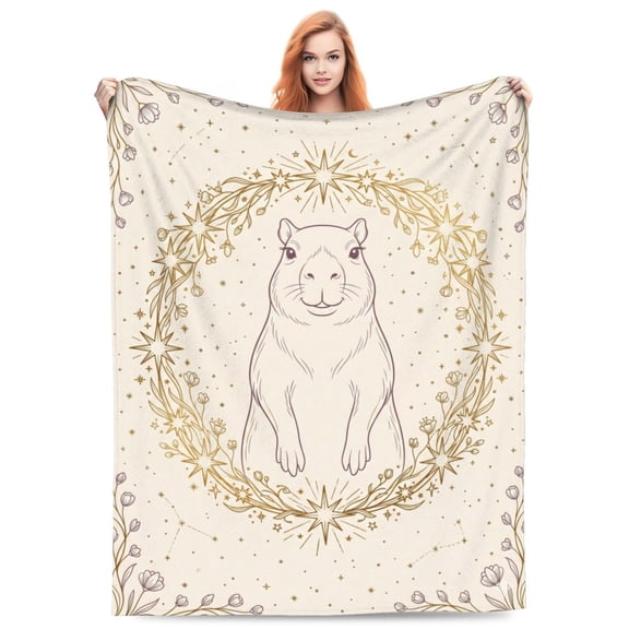 Capybara Blanket, Celestial Wreath Capybara Art For Couch Sofa Bed, Aesthetic Star Decor, Bedroom Bedding Home Accessory, Interior Decoration Flannel Blanket 50x40