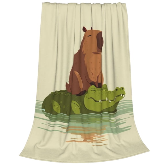 Capybara Blanket, Cute Gator Riding Flannel Throw, Soft Fleece For Gift Decor 60x50