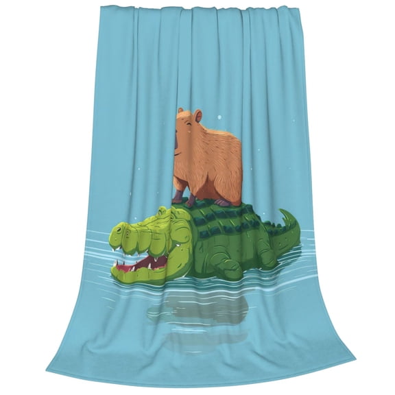 Capybara Blanket, Funny Crocodile Riding Flannel Throw, Soft Fleece For Bedroom Decor 50x40