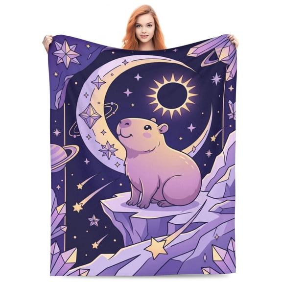 Capybara Blanket Gifts For Adults, Celestial Moon Star Throw For Home Bed Couch, Nature Art Decor, Birthday Christmas Anniversary Flannel Blanket 50x40