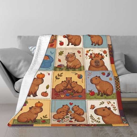 Capybara Blanket Gifts For Adults, Cute Capybara Patchwork Throw For Home Bed Couch, Nature Art Decor, Thanksgiving Christmas Birthday Flannel Blanket 50x40