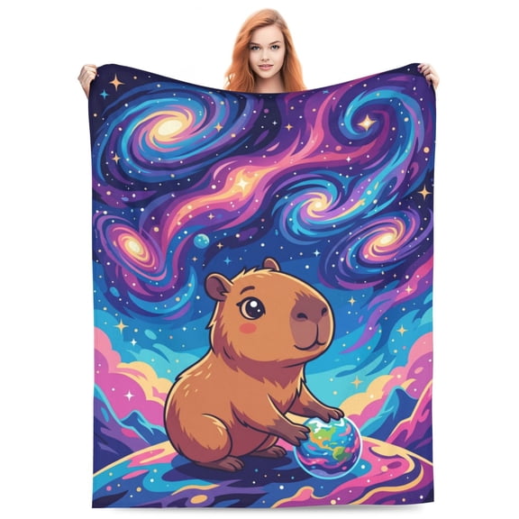 Capybara Blanket Gifts, Galaxy Planet Capybara Throw For Home Bed Couch, Nature Art Decor, Birthday Christmas Anniversary Flannel Blanket 50x40