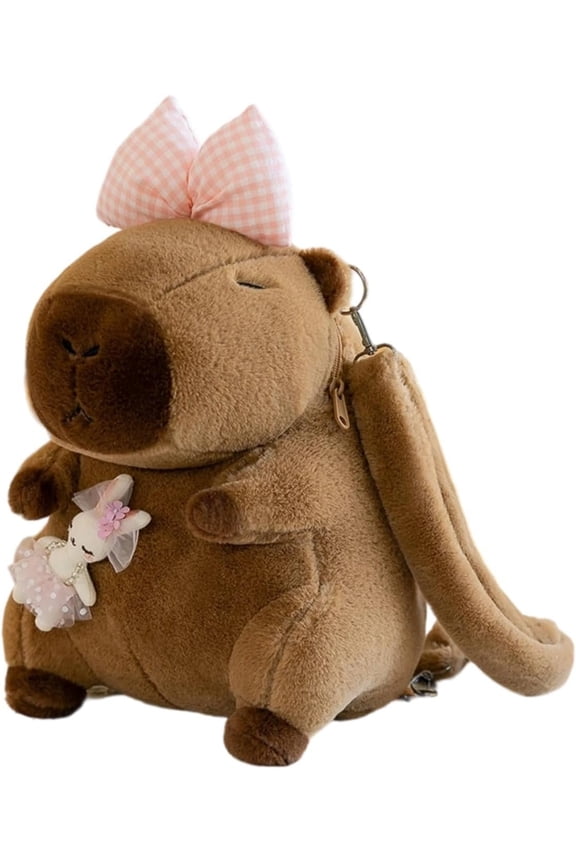 Capybara Bow Bowknot Orange Flower  Cute Plush Backpack Kawaii Cartoon Design for Women Ita Bag ( bow)