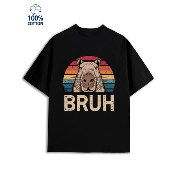 Capybara Bruh Tee for men 180G 100% Cotton black Fashion Unisex Shirt Short Sleeve tshirts Funny Unisex Shirt Printed tshirts Vintage Unisex Shirt Cotton tshirts Fashion Unisex Shirt Graphic tshirts