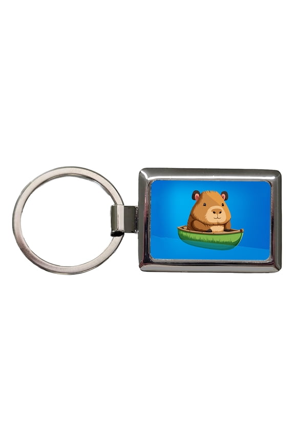 Capybara Canoeing Canoe Funny Metal Rectangle Keychain