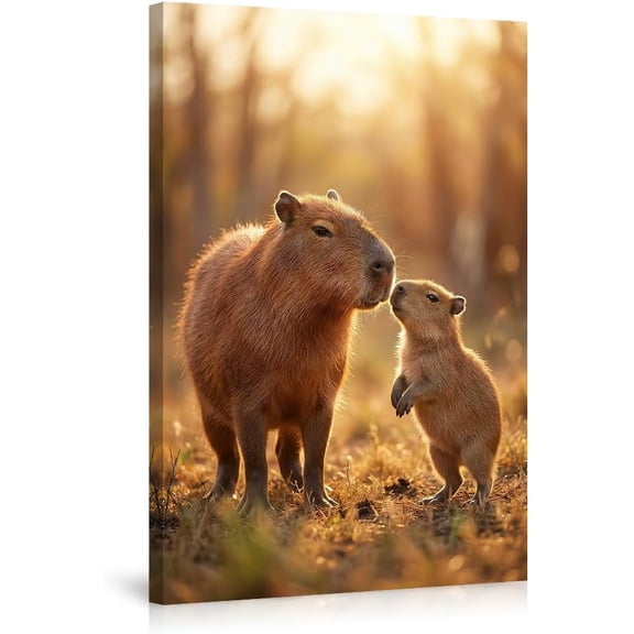 Capybara Canvas Wall Art Cute Baby Animal Poster Heartwarming Nature Wildlife Photography Prints for Living Room Bedroom Nursery Home Office Wall Decor Gift