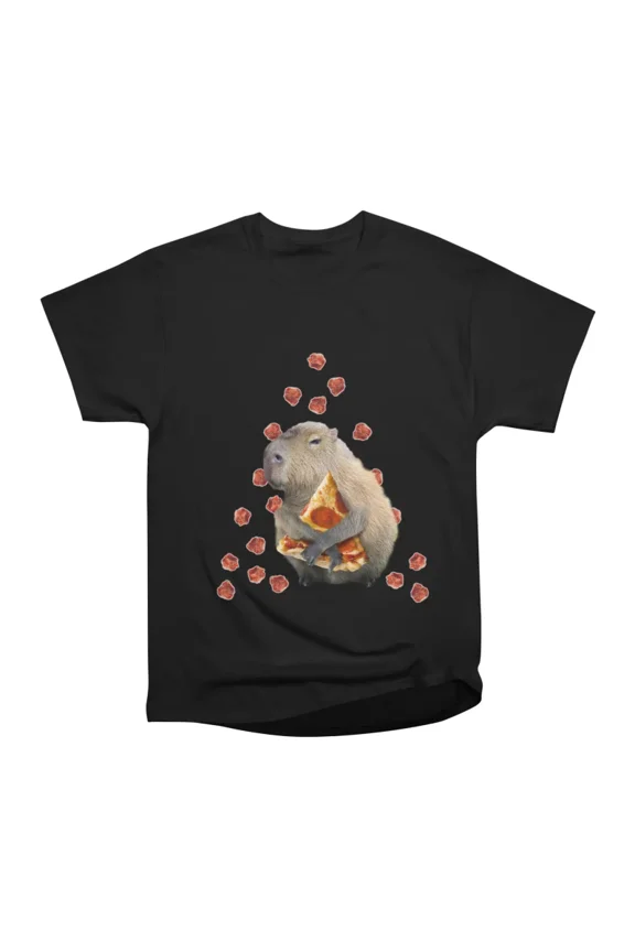 Capybara Capybaras Eating Pizza Funny Cute T-Shirt Tee Gift For Him Merch For Her Apparel