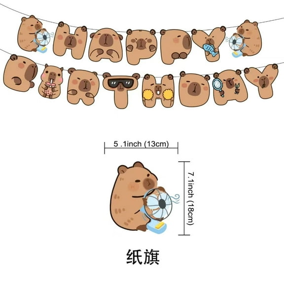Capybara Cartoon Cute Children Happy Birthday Letter Hanging Flag Theme Party Layout Supplies