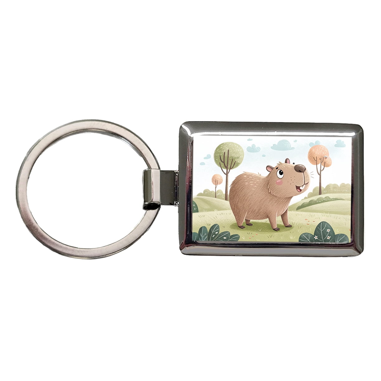 Capybara Children's Illustration Style Metal Rectangle Keychain ...