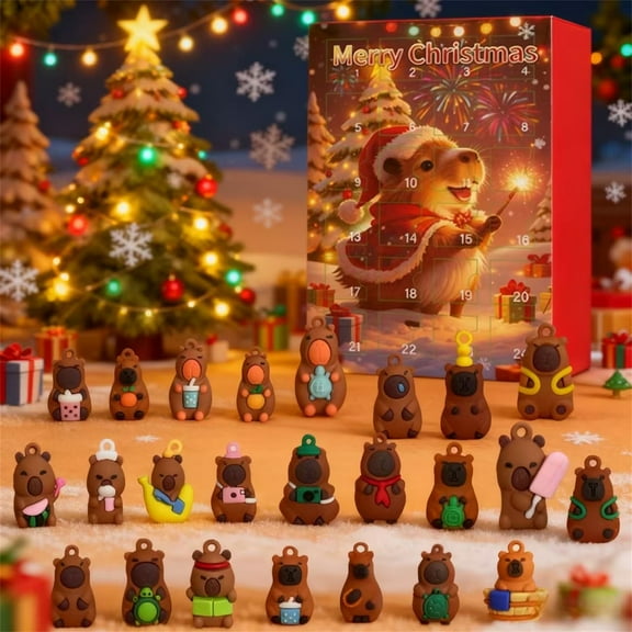Capybara Christmas Advent Calendar with 24 Gifts, 24 Days Christmas Countdown Calendar Christmas Blind Box 3D Capybara Figurines, Countdown Calendar with Surprise Toys