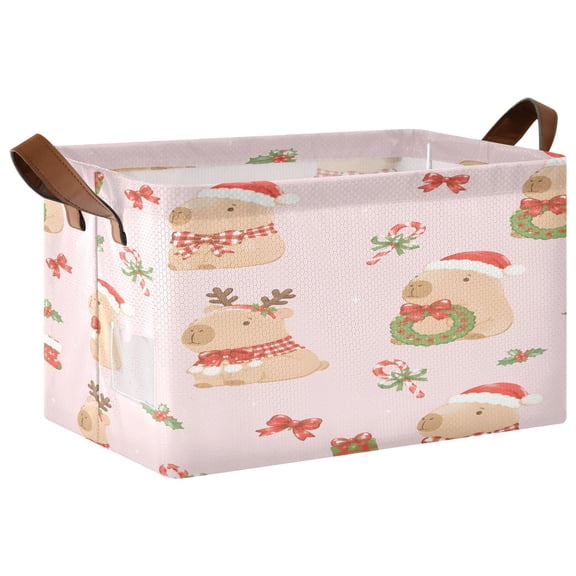 Capybara Christmas Foldable Storage Large Fabric Storage Baskets Organizer Storage Bins with Handles for Shelves