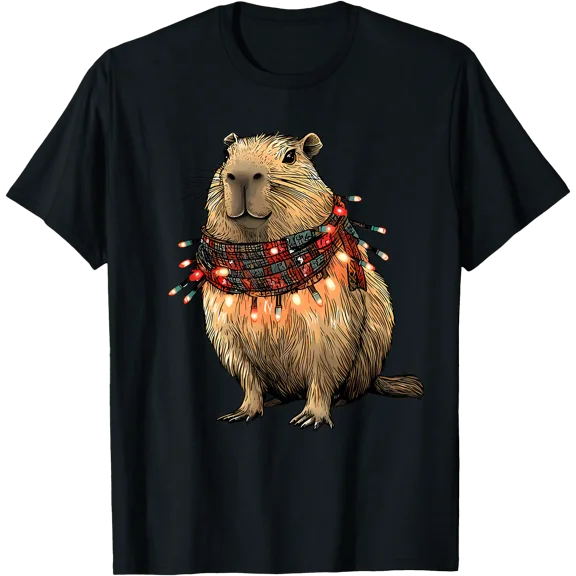 Capybara Christmas Lights T-Shirt Unisex S-5XL Hot Trending Shirt Birthday Gift