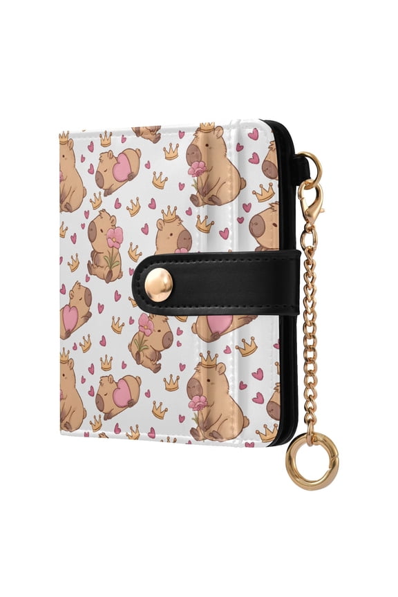 Capybara Crown Heart Small Wallet for Women RFID Blocking Bifold PU Leather Credit Card Holder with Zipper Coin Pocket Compact Cute Travel Purse Magnetic Snap 7 Card Slots