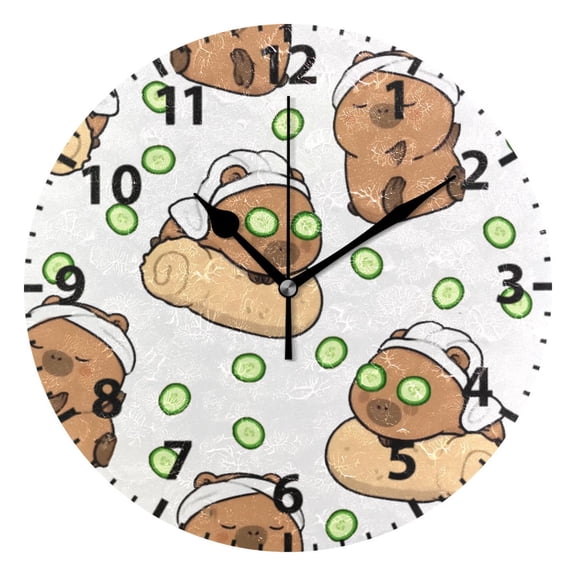Capybara Cucumber Pattern Wall Clock 10in Round Artistic Oil Painting Home Decor Desk Table Clock