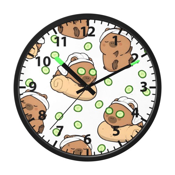 Capybara Cucumber Pattern Wall Clock 12 Inch Voice Activated Night Light Silent Non Ticking