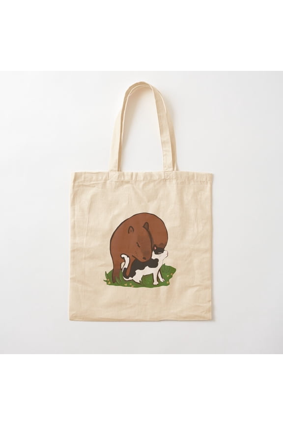 Capybara Cuddling Cat Canvas Tote Bags, Reusable Shopping Bag