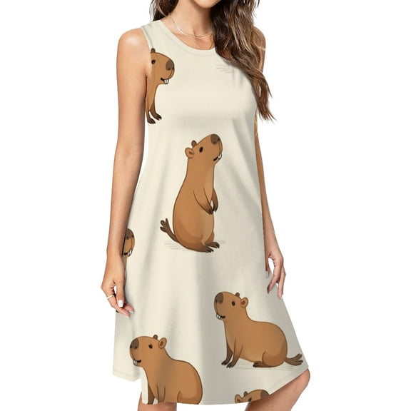 Capybara Dress Elegant Party Dresses Evening Dresses Women Dress Sleeveless Dress Ladies Dresses