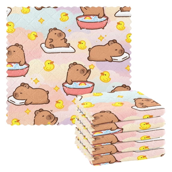 Capybara Duck Pattern Dish Towels 6 Pack Kitchen Cleaning Dish Cloths Absorbent Reuseable Cleaning Cloths 11'' x 11''