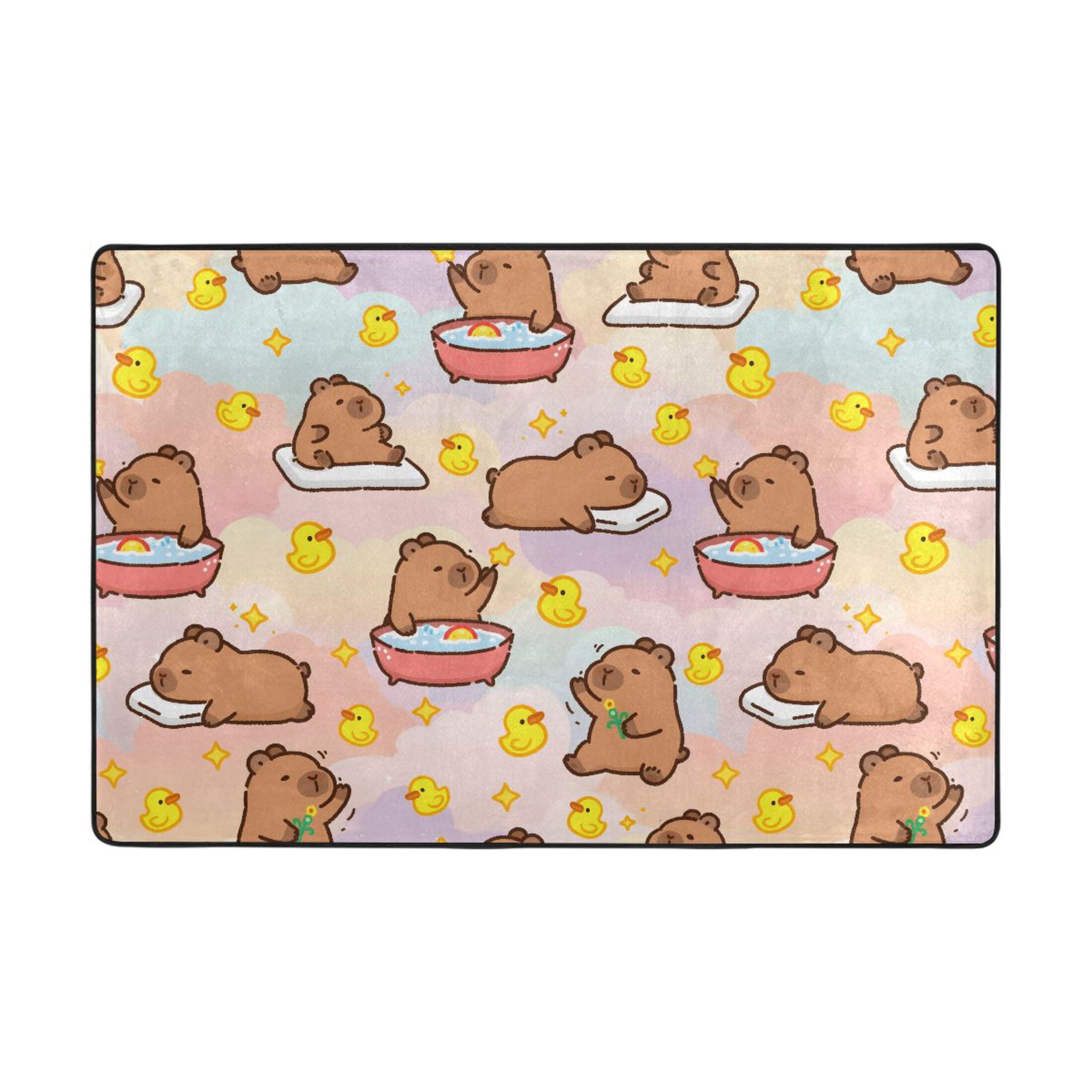 Capybara Rug Rectangle Capybara Duck Pattern Rug 36x24in Memory Foam Absorbent Non Slip Plush ...