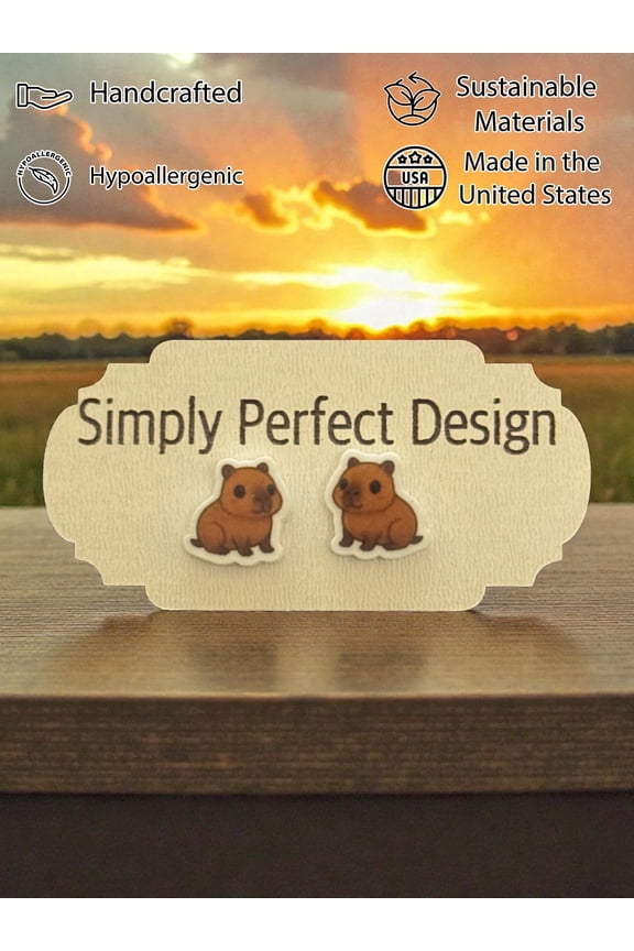 Capybara Earrings Handmade Cute Animal Stud Hypoallergenic Kawaii