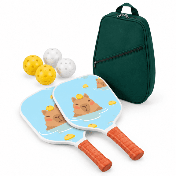 Capybara Fiberglass Pickleball Paddle Set of 2 with Balls and Carry Bag